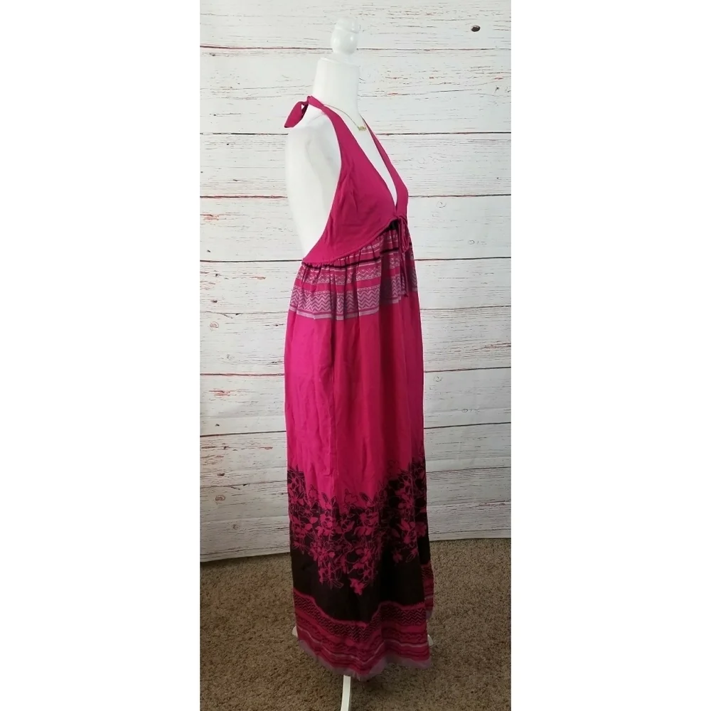 FREE PEOPLE // boho fuchsia print open back wide leg halter style jumpsuit